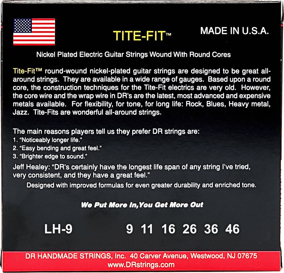 DR LH-9 TITE-FIT Light to Medium 009-046 Nickel Plated Electric Guitar Strings – Bild 2