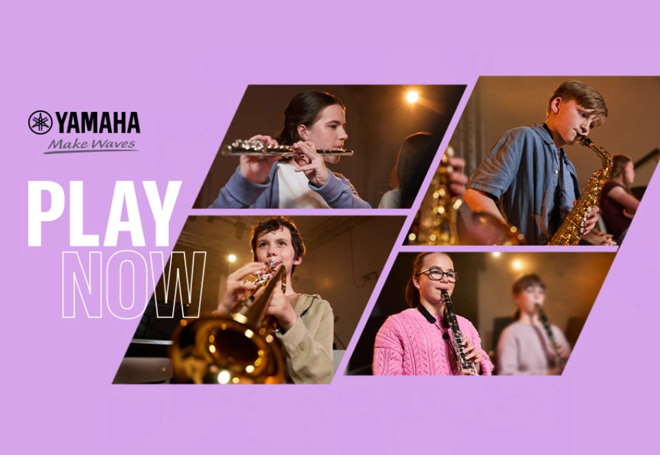 Yamaha “PLAY NOW” Promotional Banner for wind instruments.