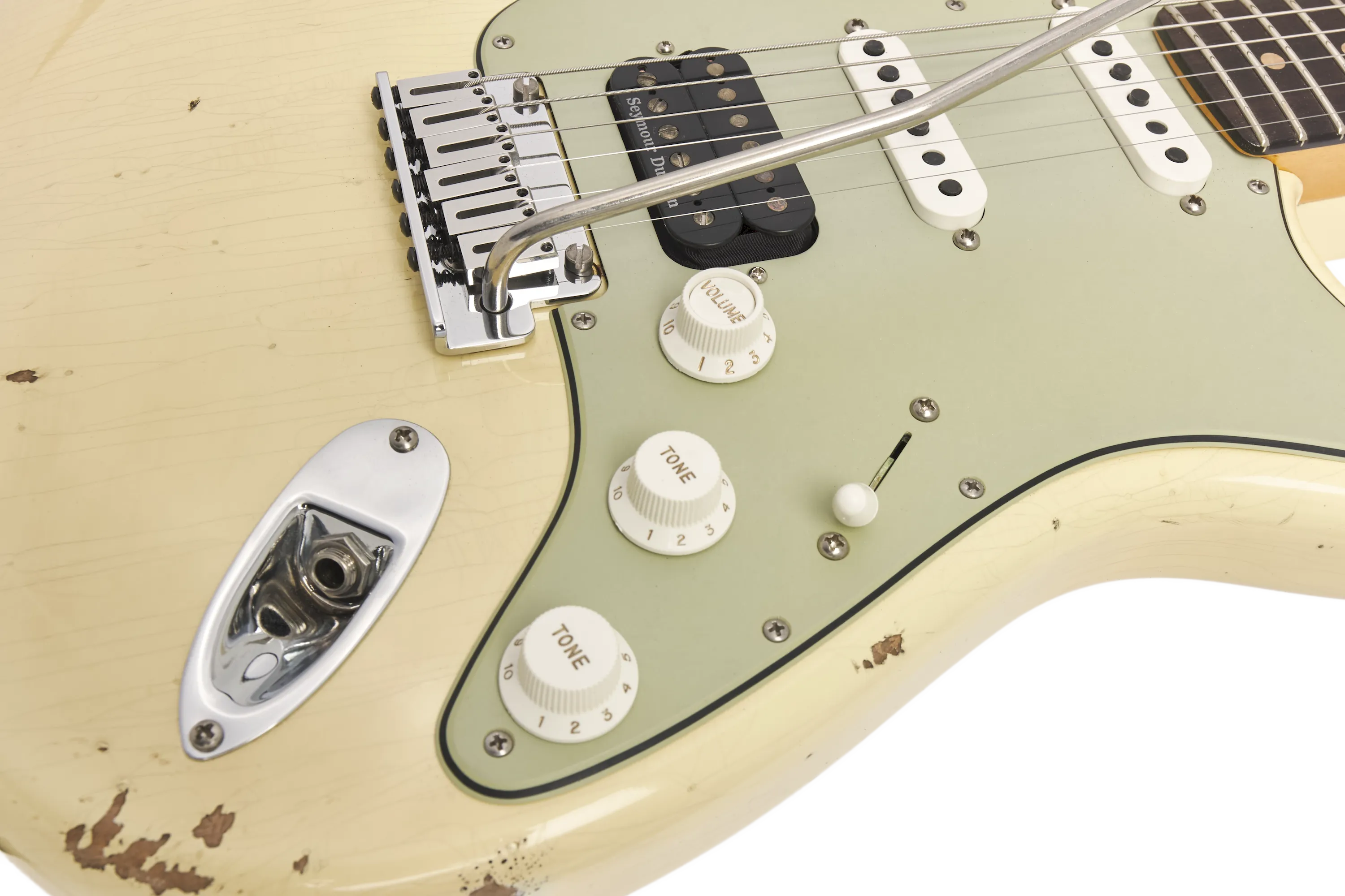 Fender Custom Shop Deluxe HB S-1 Strat Relic Vintage White – Bild 8