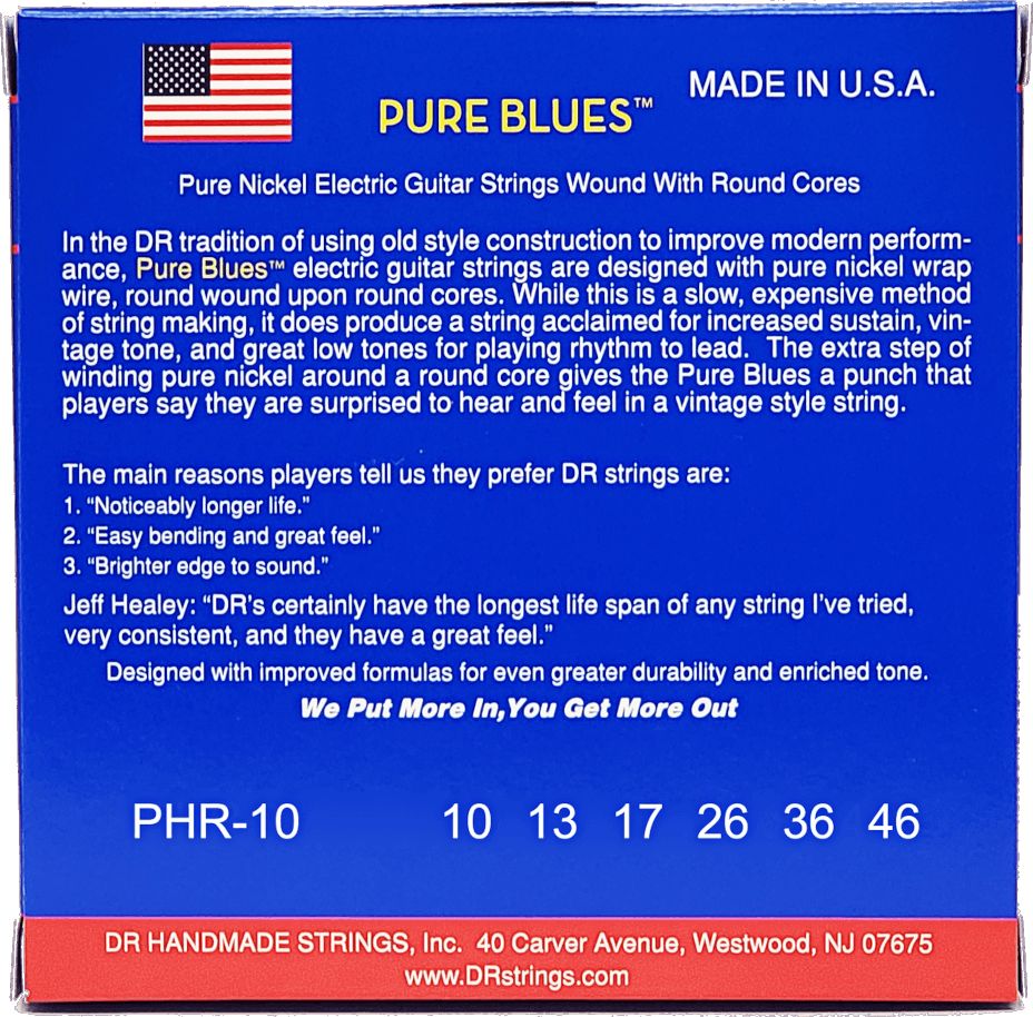 DR PHR-10 Pure Blues Medium 010-046 Pure Nickel Electric Guitar Strings