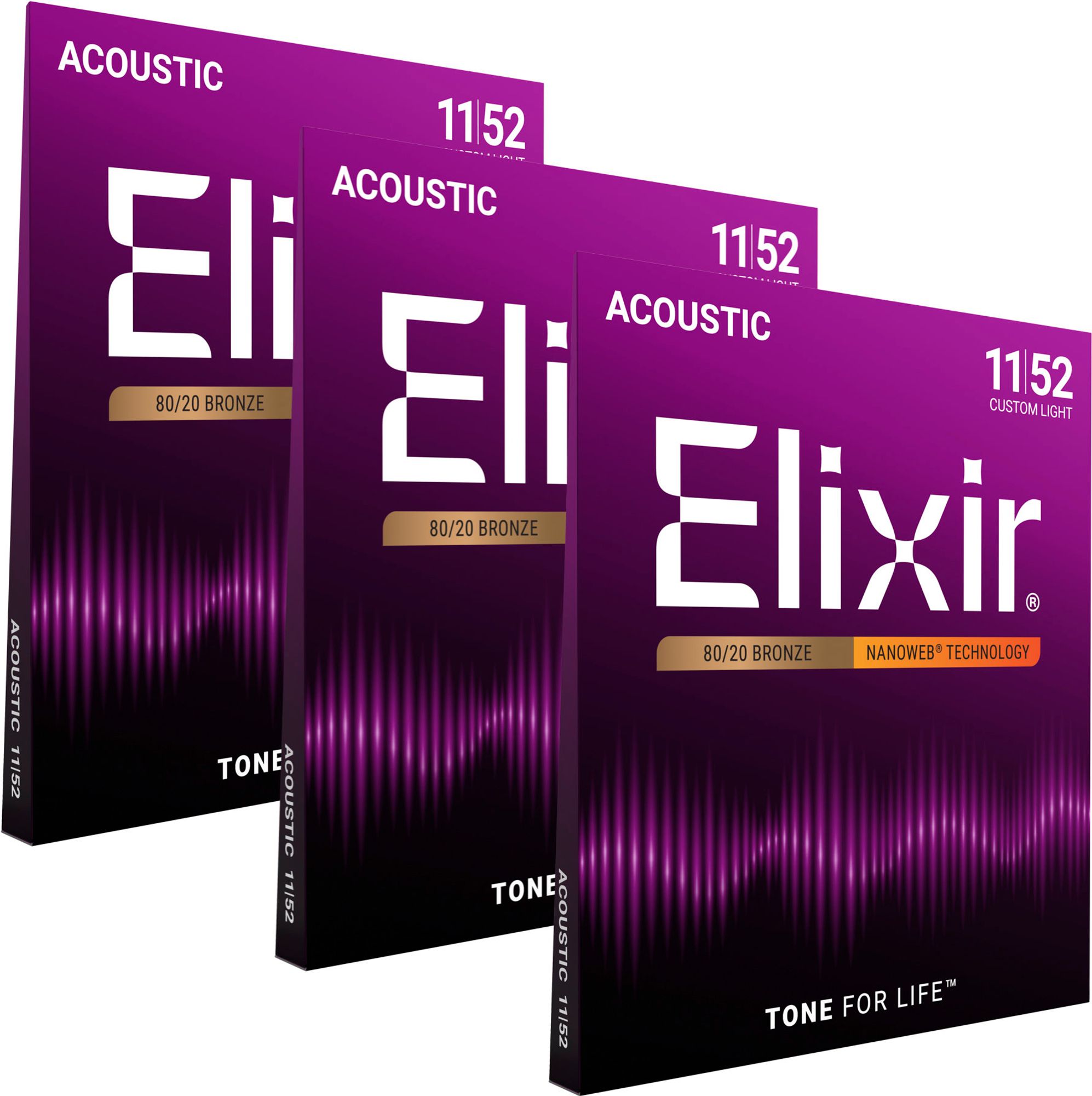 Elixir Ac. Guitar NW Bronze Custom Light 011-052 3-Pack