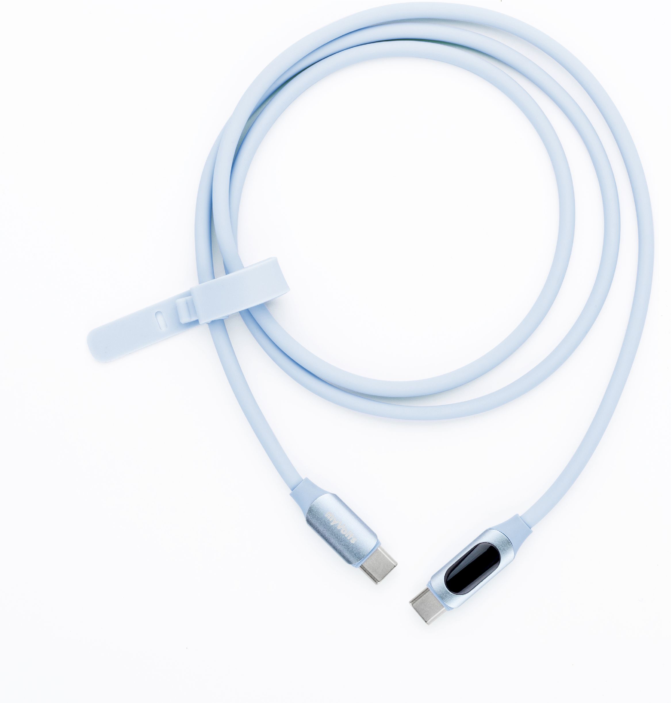 myVolts Step Up USB-C to USB-C PD Kabel mit LCD Power Meter Sky Blue