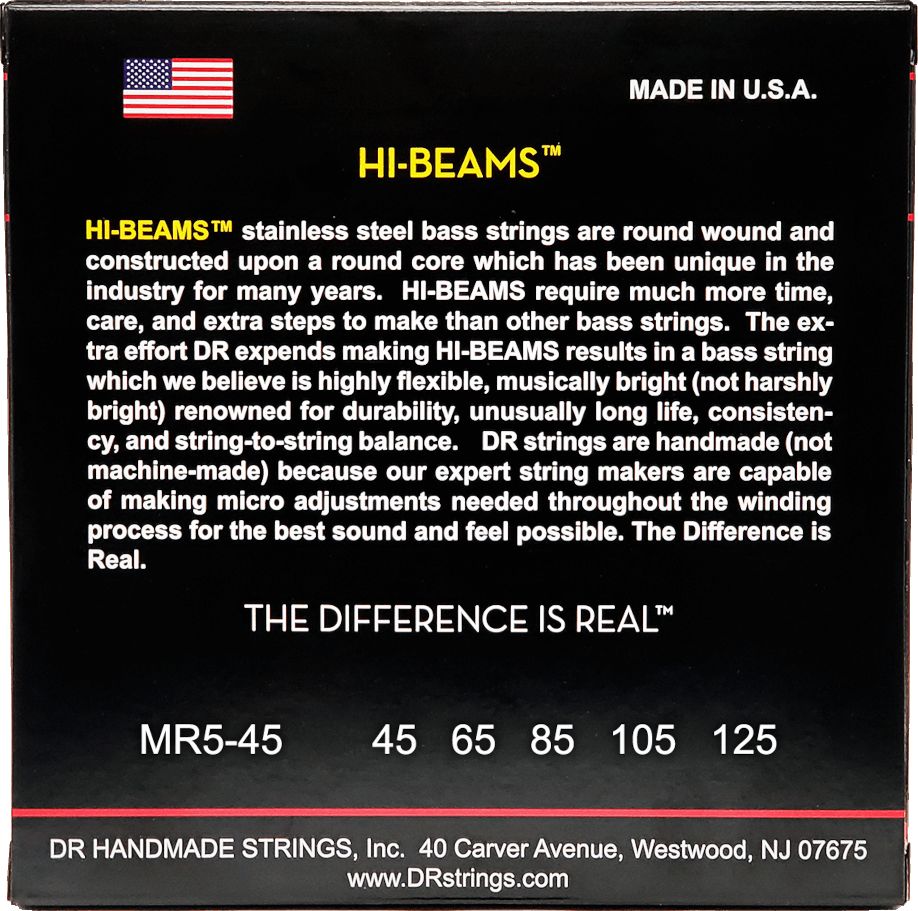 DR MR5-45 Hi-Beam 5-String Medium 045-125 Stainless Steel Bass Strings