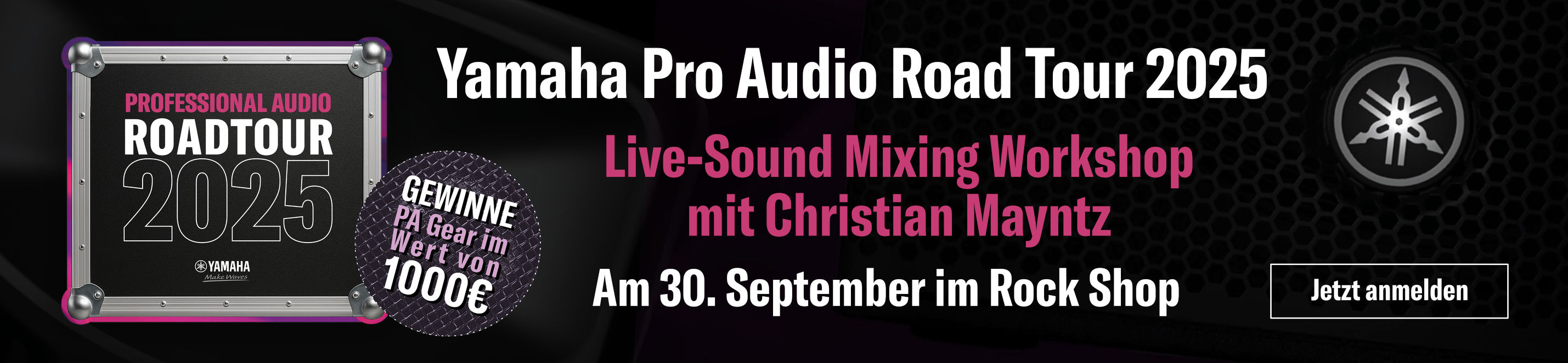 Yamaha Pro Audio Road Tour 2025 Ankündigung mit Workshop von Christian Mayntz am 30. September im Rock Shop und Gewinnchance auf PA-Equipment im Wert von 1000 Euro.