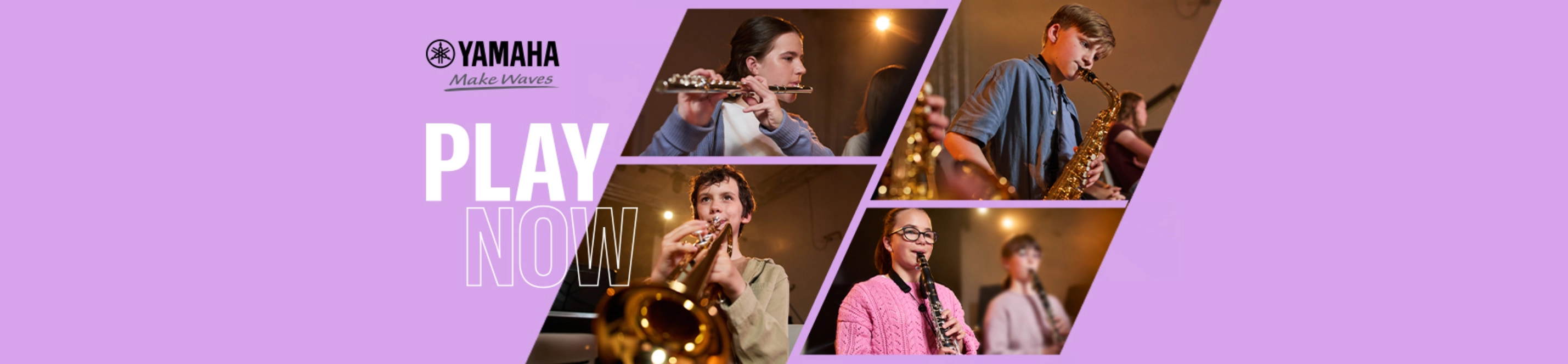 Yamaha “PLAY NOW” Promotional Banner for wind instruments.