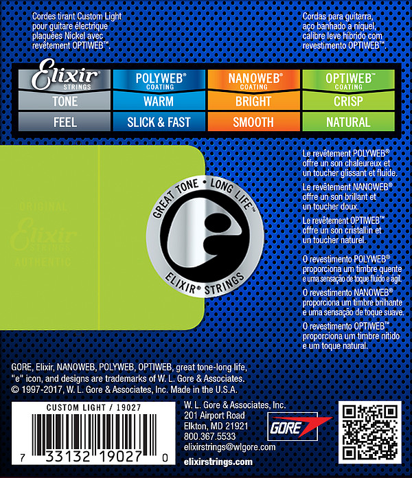 Elixir Optiweb 19027 Custom Lights 009-046 Electric Guitar Strings