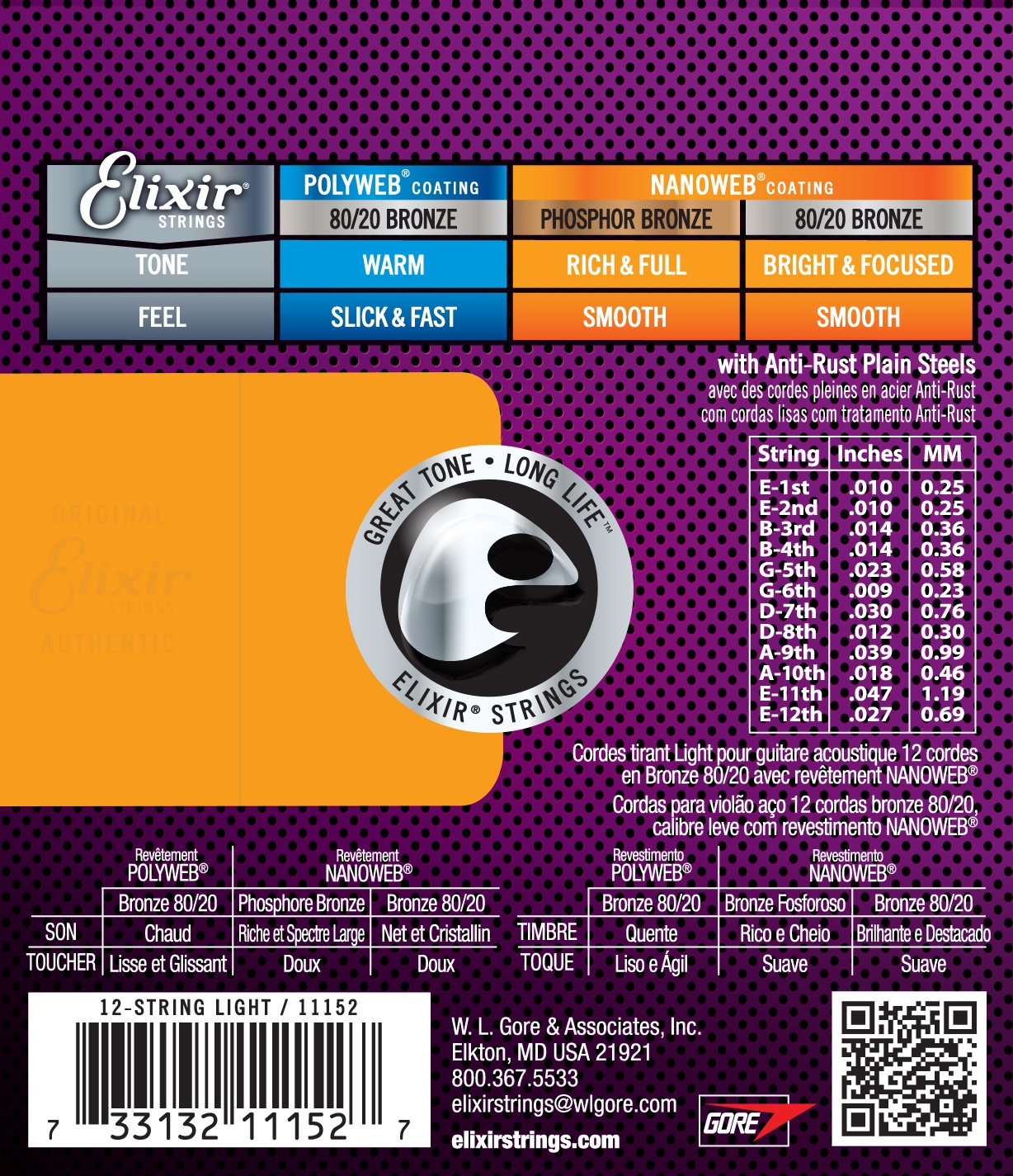 Elixir NanoWeb Bronze 11152 Light 12-String 010-047