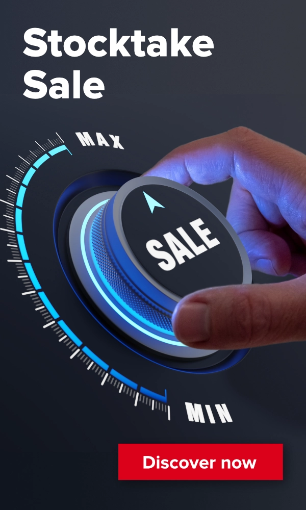 Stocktake sale banner with a SALE knob adjusted to the maximum position.