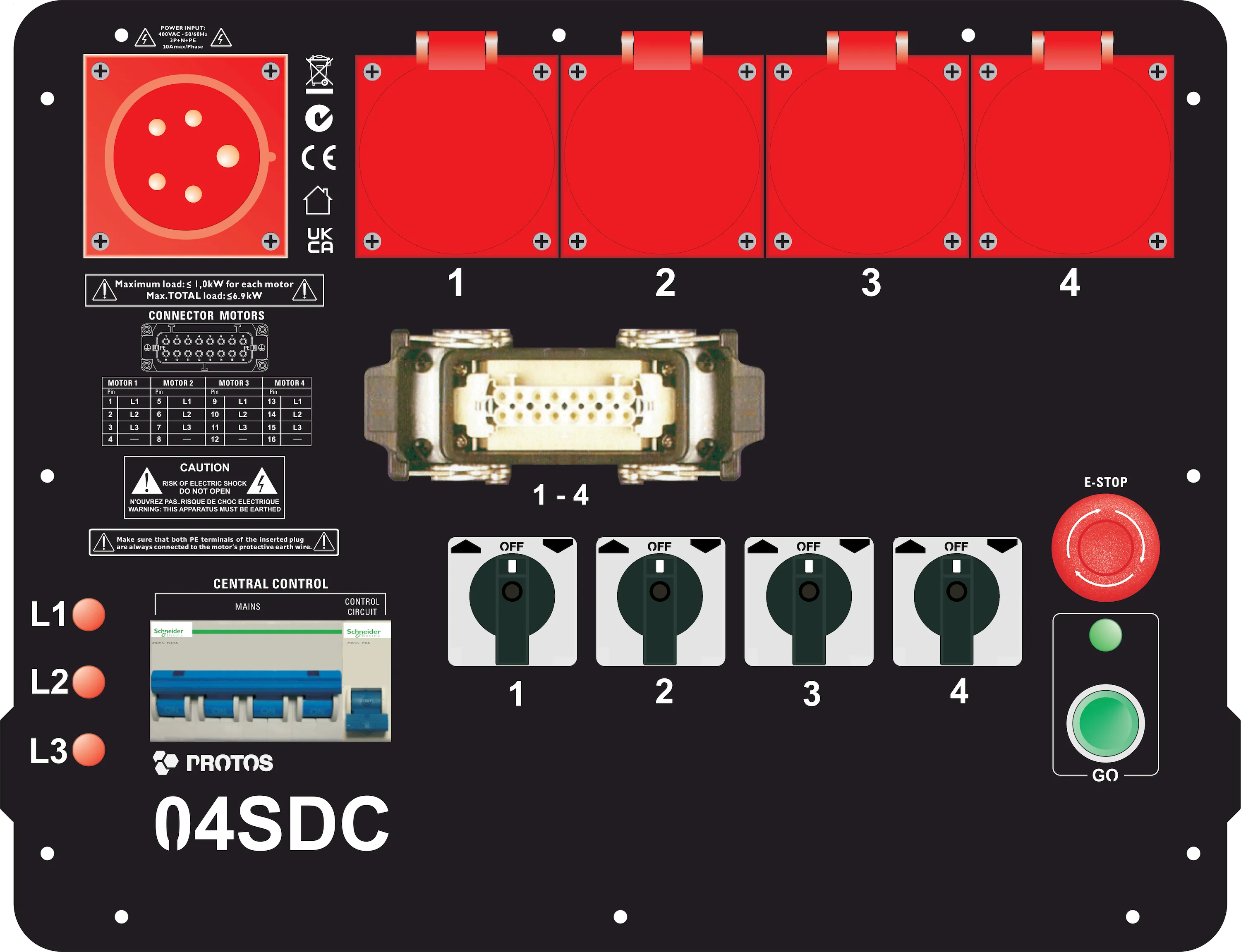 Protos PVC-04DC controller in a plastic case, 4-channel