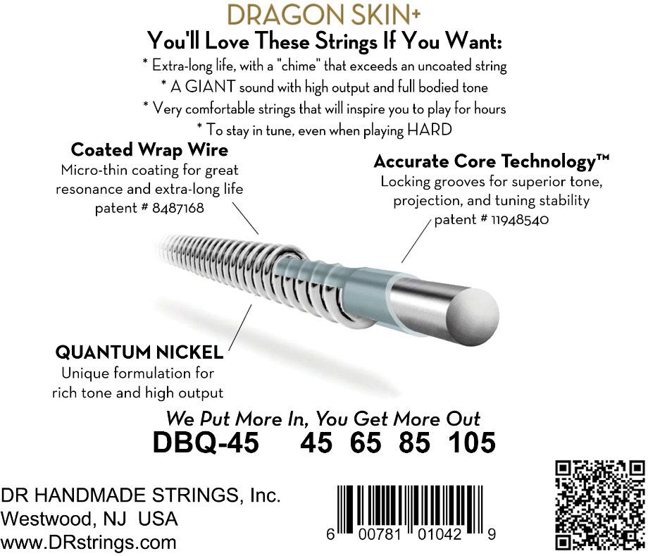 DR DBQ-45 DRAGON SKIN+ Medium 045-105 Quantum Nickel Electric Bass Strings – Bild 3