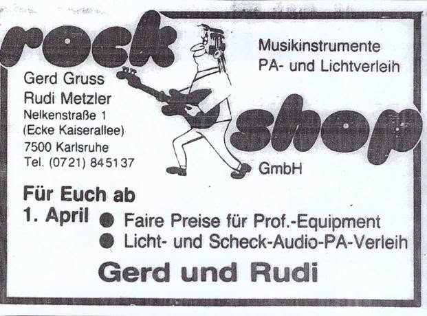 Zeitungsanzeige zur Eröffnung des Rock Shop 1982