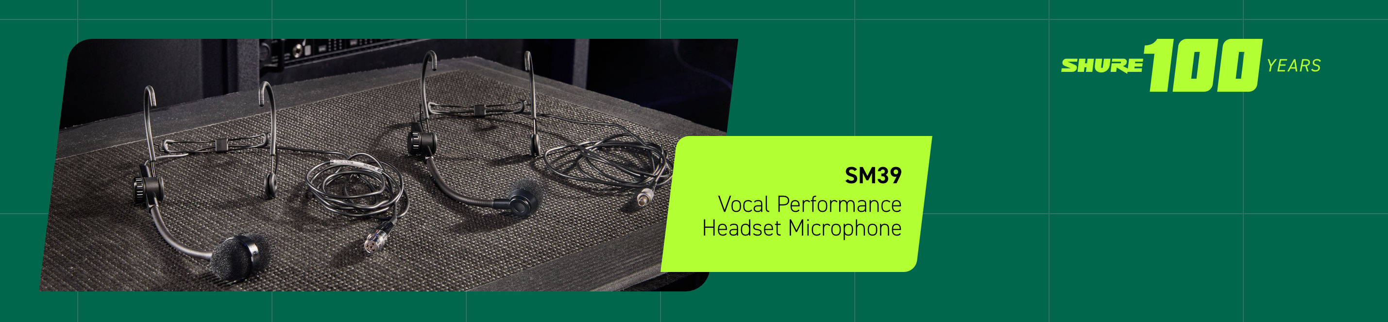 Shure SM39 Headset-Mikrofone für Gesangs-Performance, präsentiert zum 100-jährigen Jubiläum von Shure.