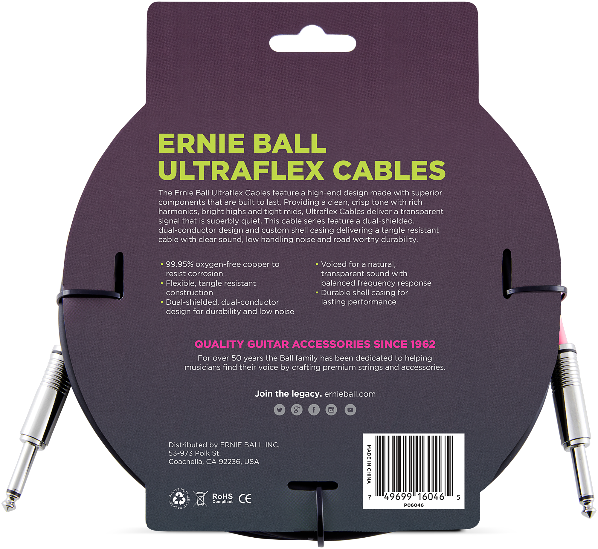 Ernie Ball Instrumentenkabel gerade/gerade schwarz 6m – Bild 2