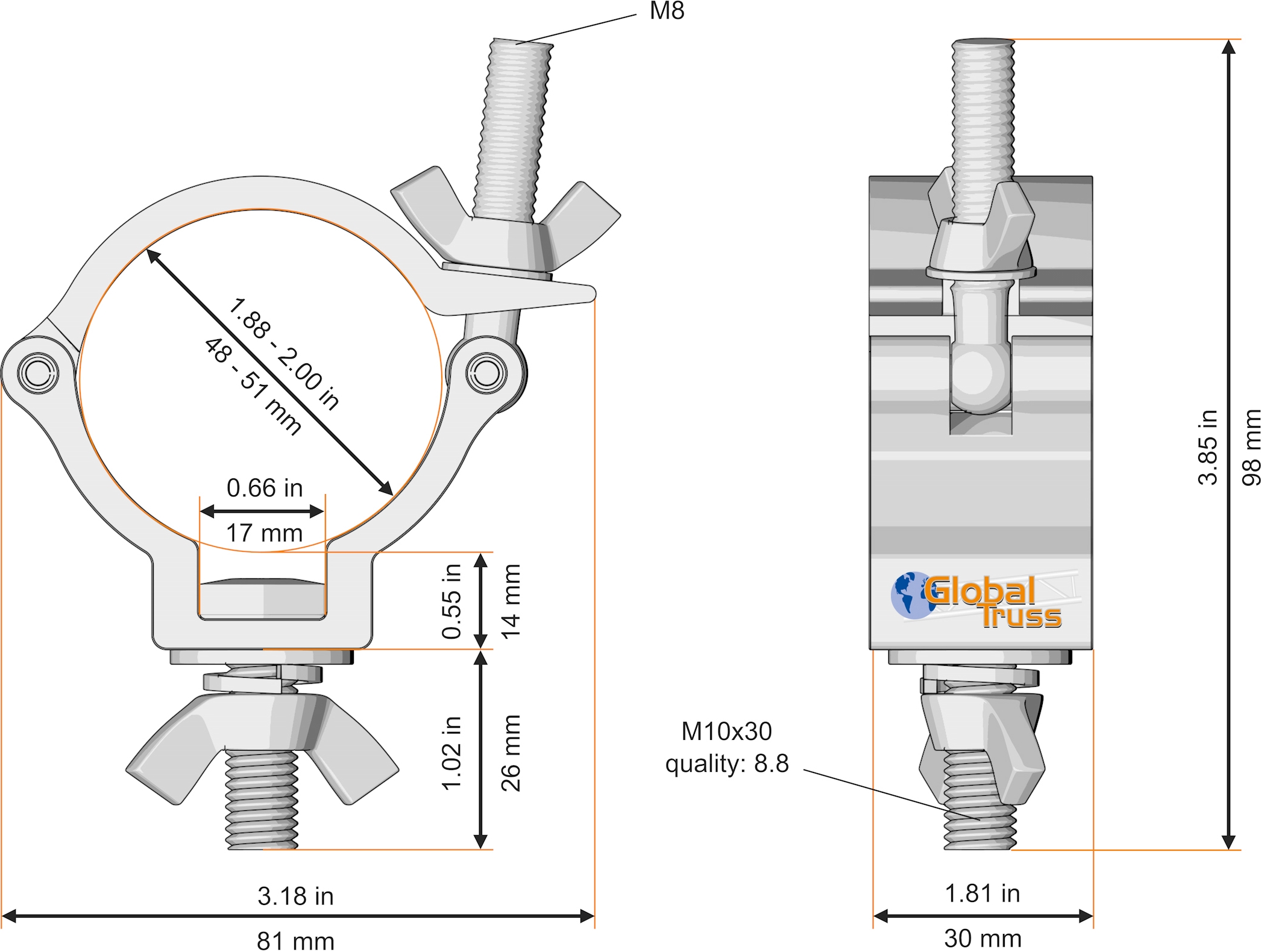 Global Truss Half Coupler Small 48-51/30 (812)