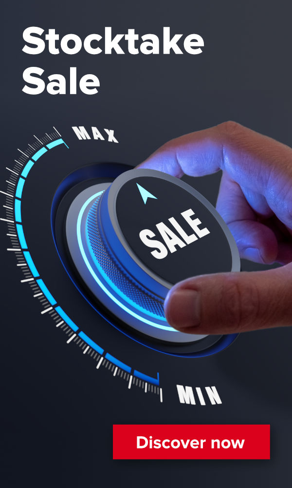 Stocktake sale banner with a SALE knob adjusted to the maximum position.
