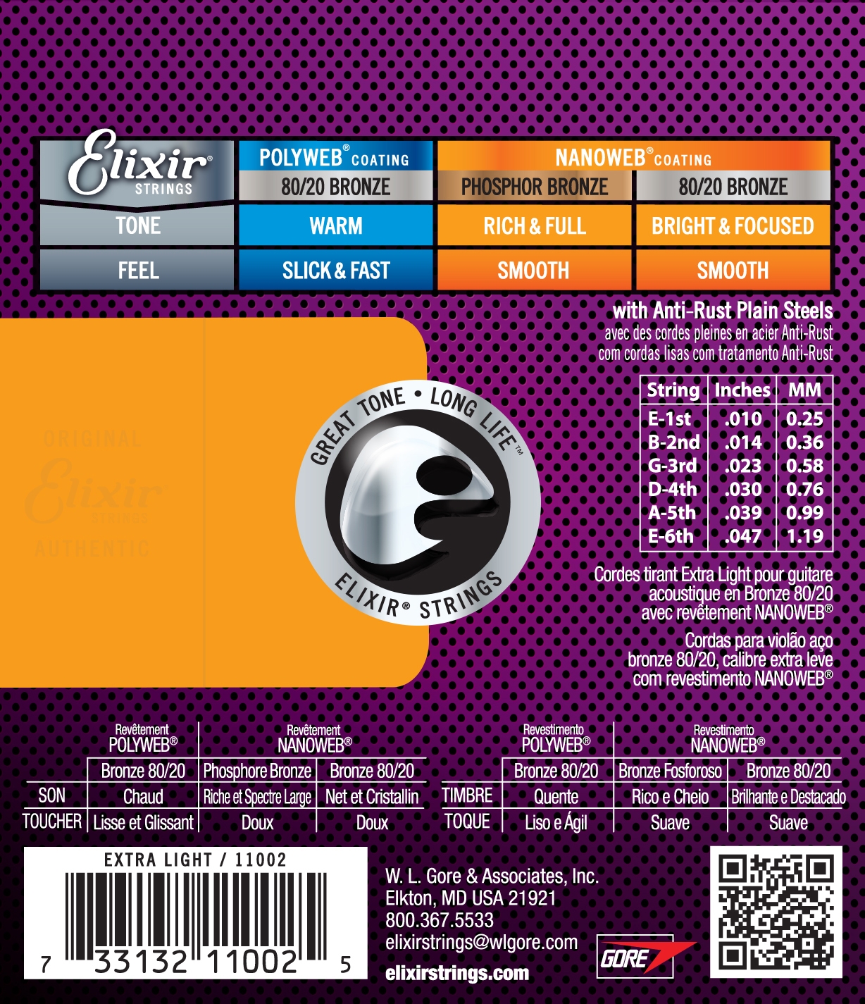 Elixir NanoWeb Bronze 11002 Extra Light 010-047 