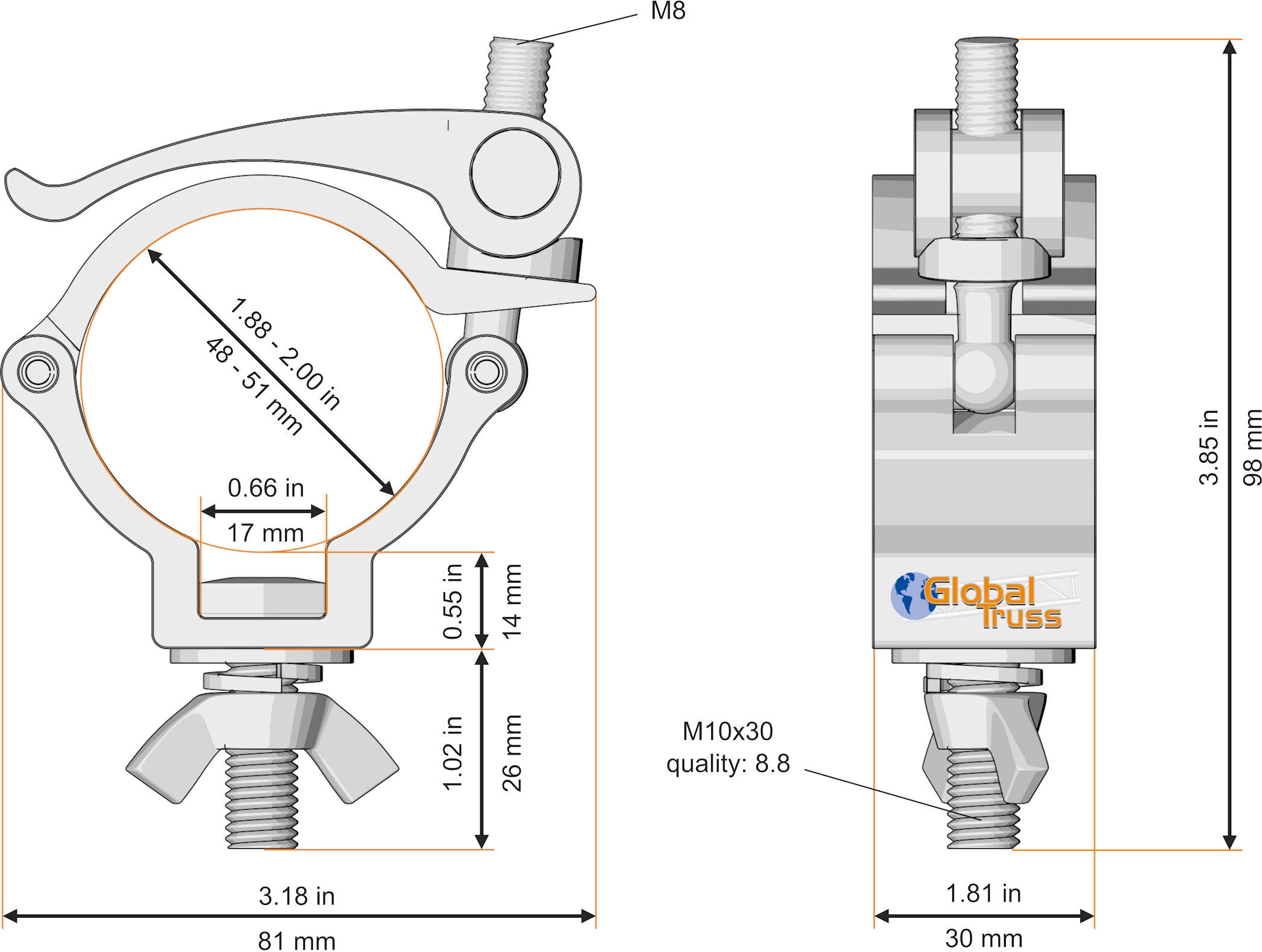 Global Truss Half Coupler Small Quick 48-51/30 (812QUICK) – Bild 2