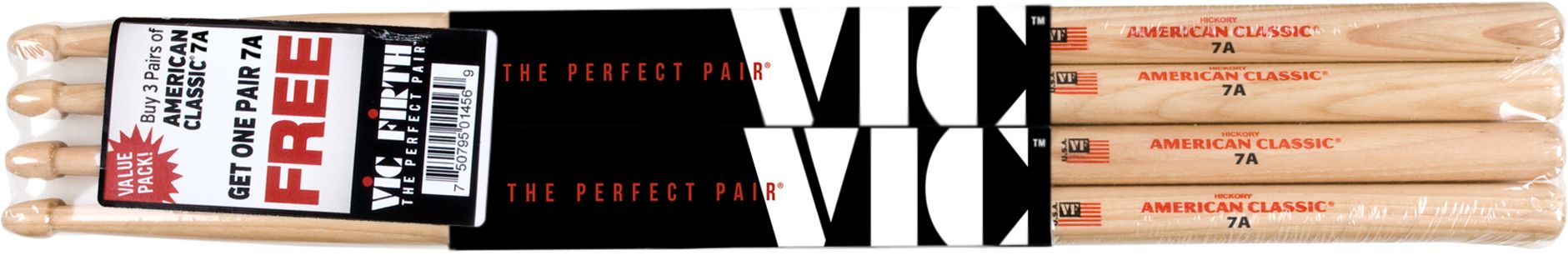 Vic Firth VFP7A3-7A Value Pack 3 pairs 7A, 1 pair 7A for free Vic Firth VFP7A3-7A Value Pack 3 pairs 7A, 1 pair 7A for free