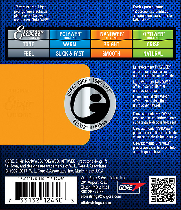 Elixir NanoWeb 12450 Light 12-String E-Gitarren Saiten