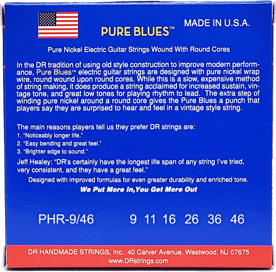 DR PHR-9/46 Pure Blues Light to Medium 009-046 Pure Nickel Electric Guitar Strings
