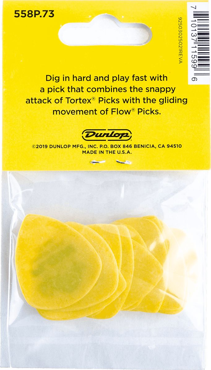 Dunlop Tortex Flow Plektren Standard 0,73mm gelb 558P073 12er Pack – Bild 2