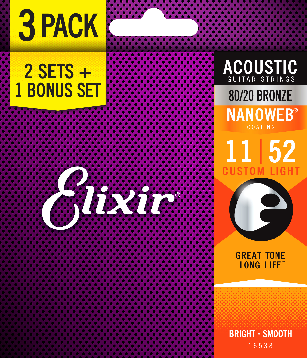Elixir NanoWeb Bronze 80/20 Custom Light 011-052 3-pack – Bild 2