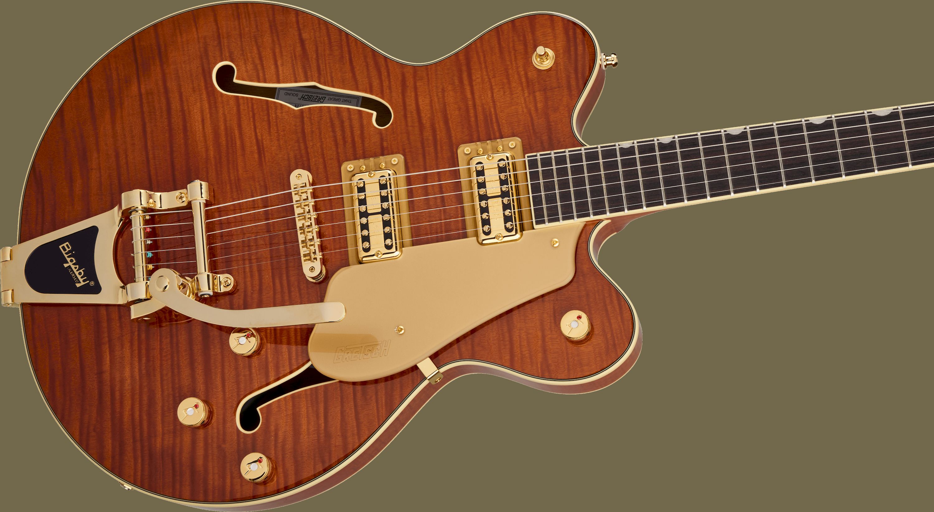 Gretsch LTD Flame Okoume Broadkaster Double-Cut w/Bigsby Roundup Orange – Bild 4