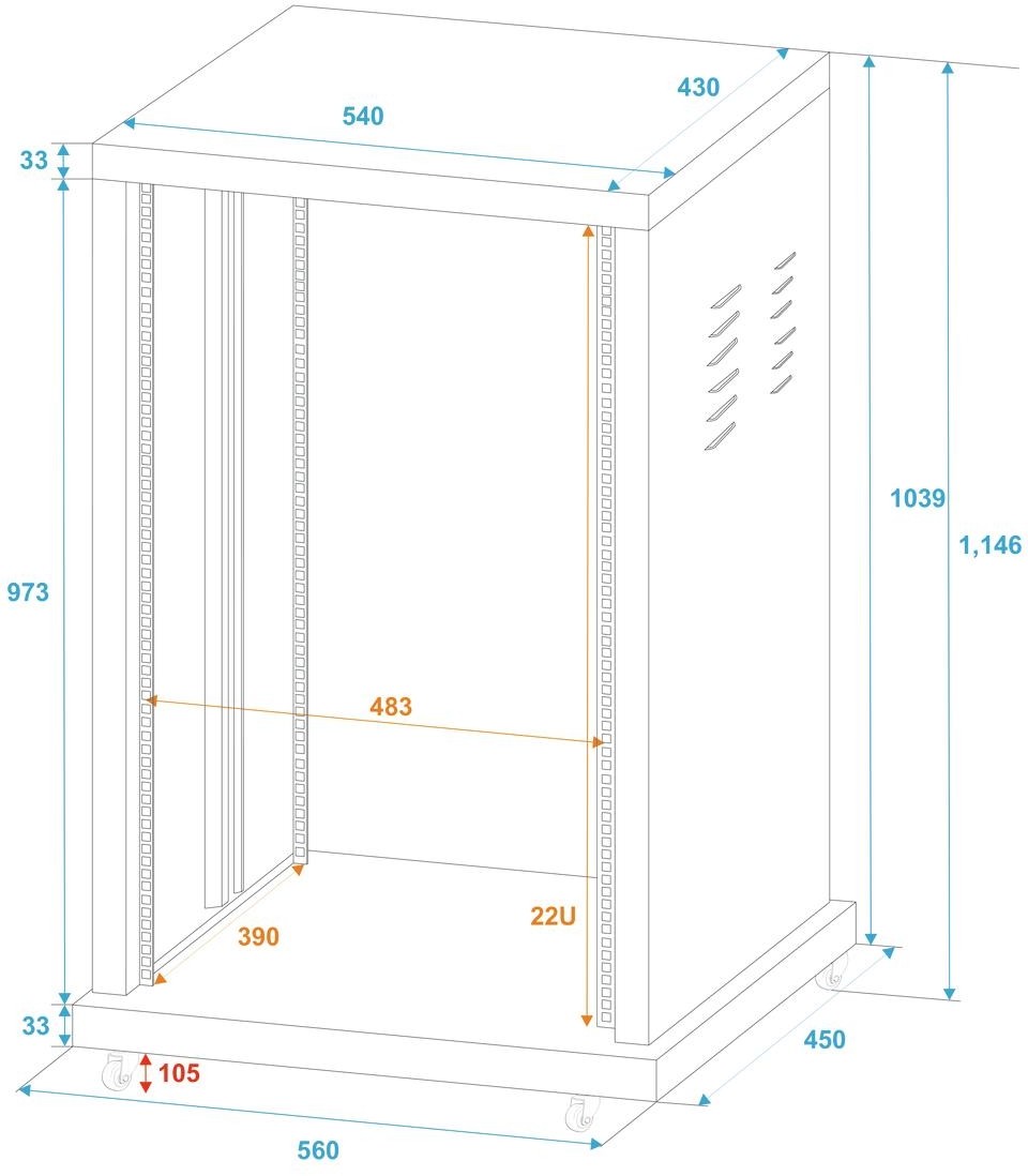 ROADINGER steel rack SR-19, 22U – Bild 2