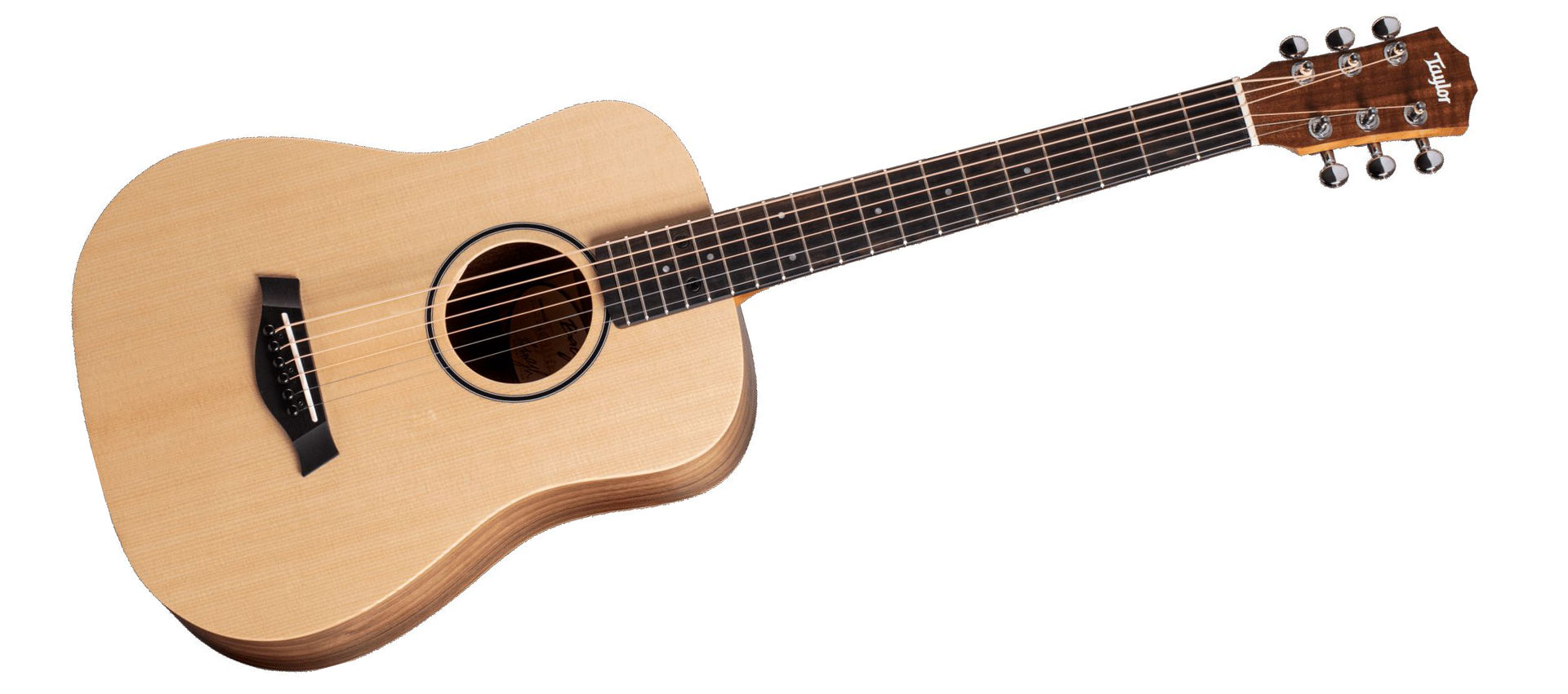 Baby Taylor BT1 Westerngitarre mit 19 Bünden, Small Body Dreadnought Korpus, Sitka Fichtendecke, Walnuss Boden & Zargen und Ebenholz-Griffbrett.