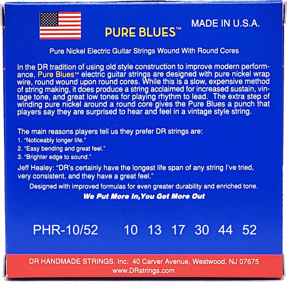 DR PHR-10/52 Pure Blues Medium to Heavy 010-052 Pure Nickel Electric Guitar Strings