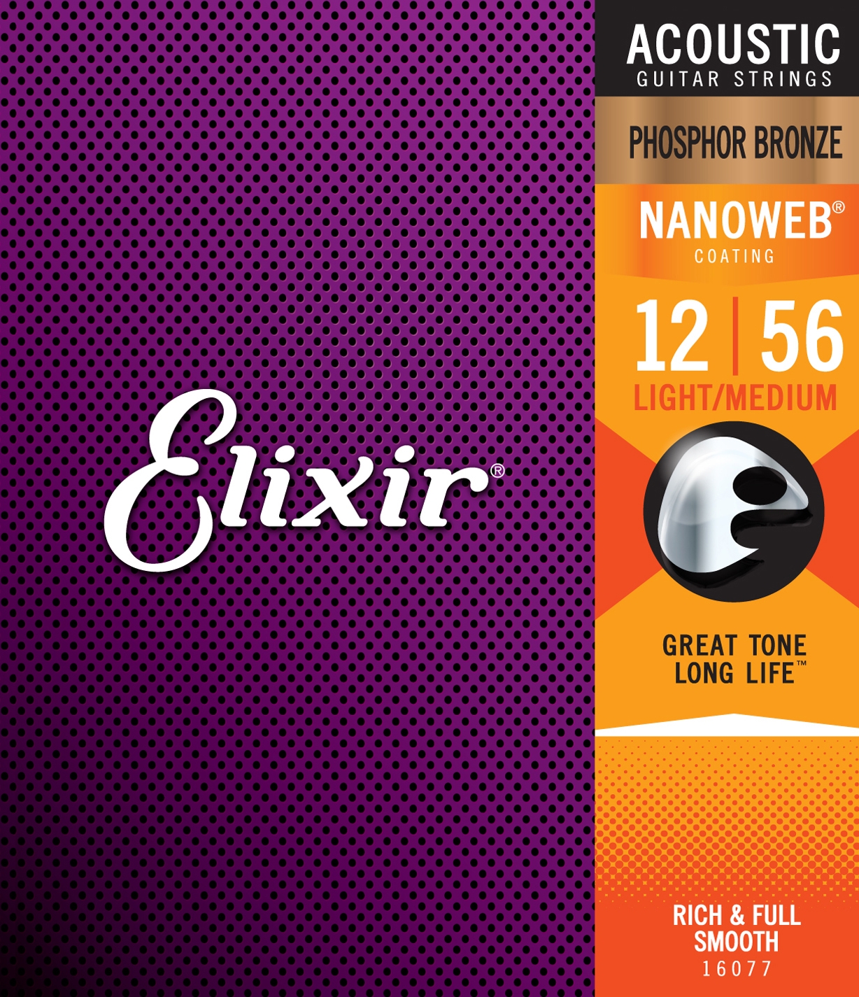Elixir NanoWeb Phosphor Bronze 16077 Light-Medium 012-056 