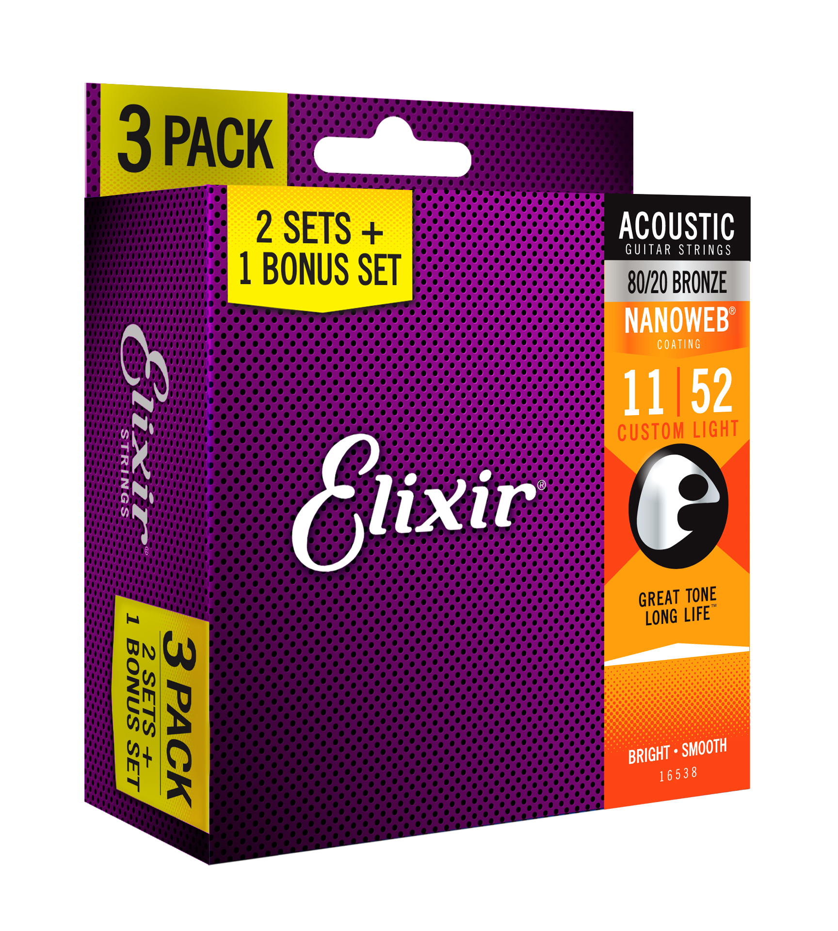 Elixir NanoWeb Bronze 80/20 Custom Light 011-052 3-pack