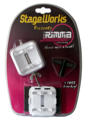 Stage Works THE RIMMA Stickholder  WHITE inkl. 4-kant Drumkey, zur Befestigung am Bassdrumspannreifen