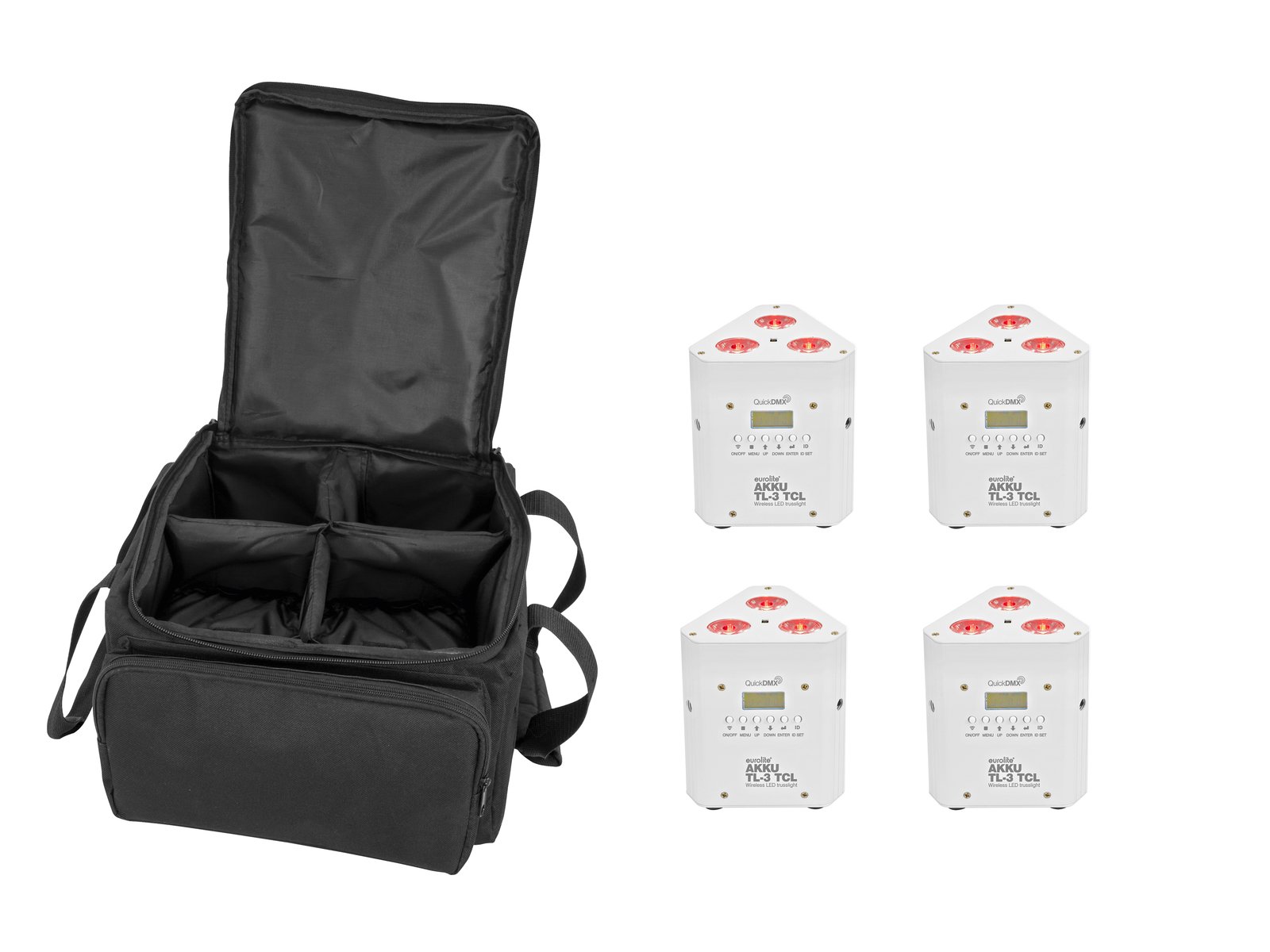 EUROLITE Set 4x AKKU TL-3 TCL white QuickDMX + Soft-Bag EUROLITE Set 4x AKKU TL-3 TCL white QuickDMX + Soft-Bag