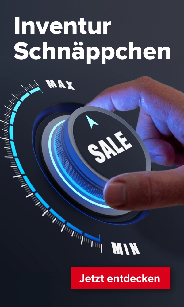 Inventur-Schnäppchen Banner mit einem SALE-Regler, der auf die Maximalposition gestellt wird.