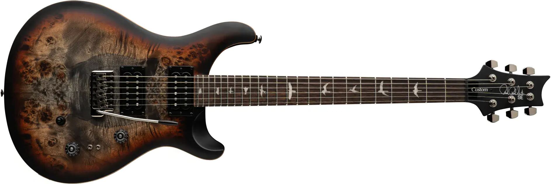 PRS SE Exotic Custom 24-08 Poplar Burl Charcoal Cherry Midnight Burst