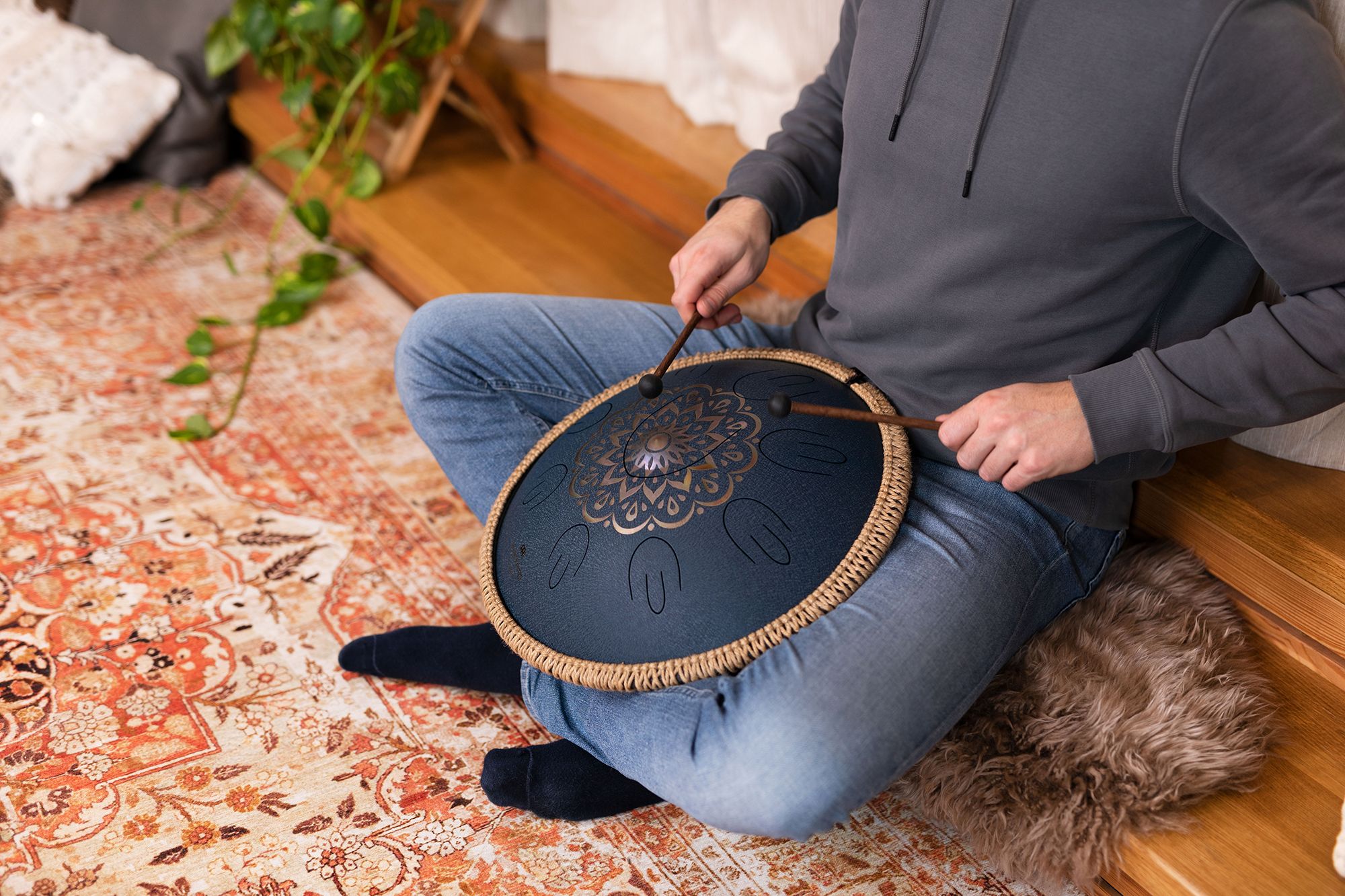 Meinl OSTD2NBE Sonic Energy Octave Steel Tongue Drum Navy Blue Flora Design D-Amara – Bild 4