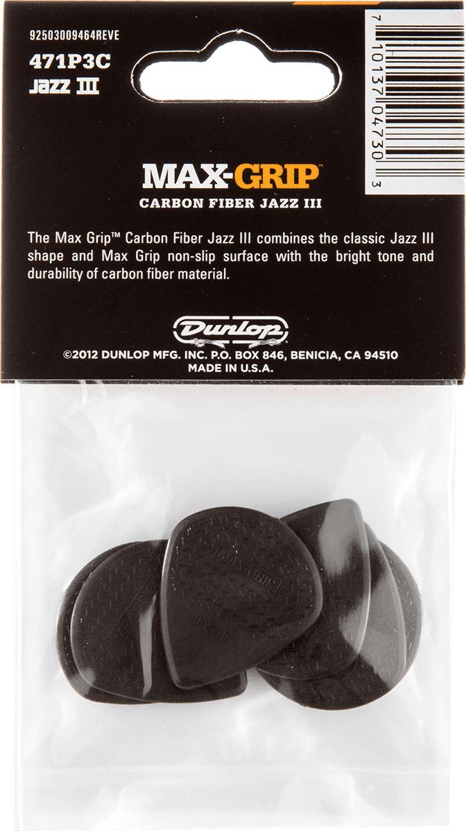 Dunlop Max-Grip Jazz III Carbon Picks 471P3C 6-pack – Bild 2