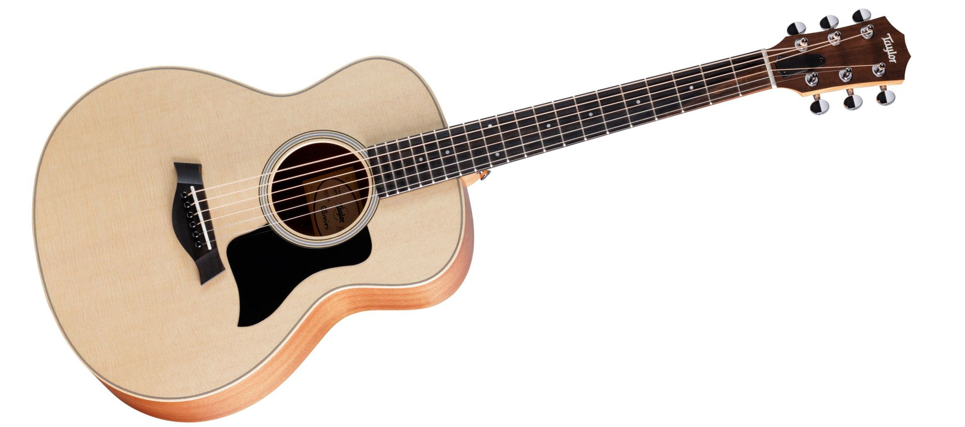 Taylor GS Mini Sapele Westerngitarre mit Small Body Korpus, 20 Bünden, Sitka Fichtendecke, Boden & Zargen aus Sapelli und Ebenholz-Griffbrett.