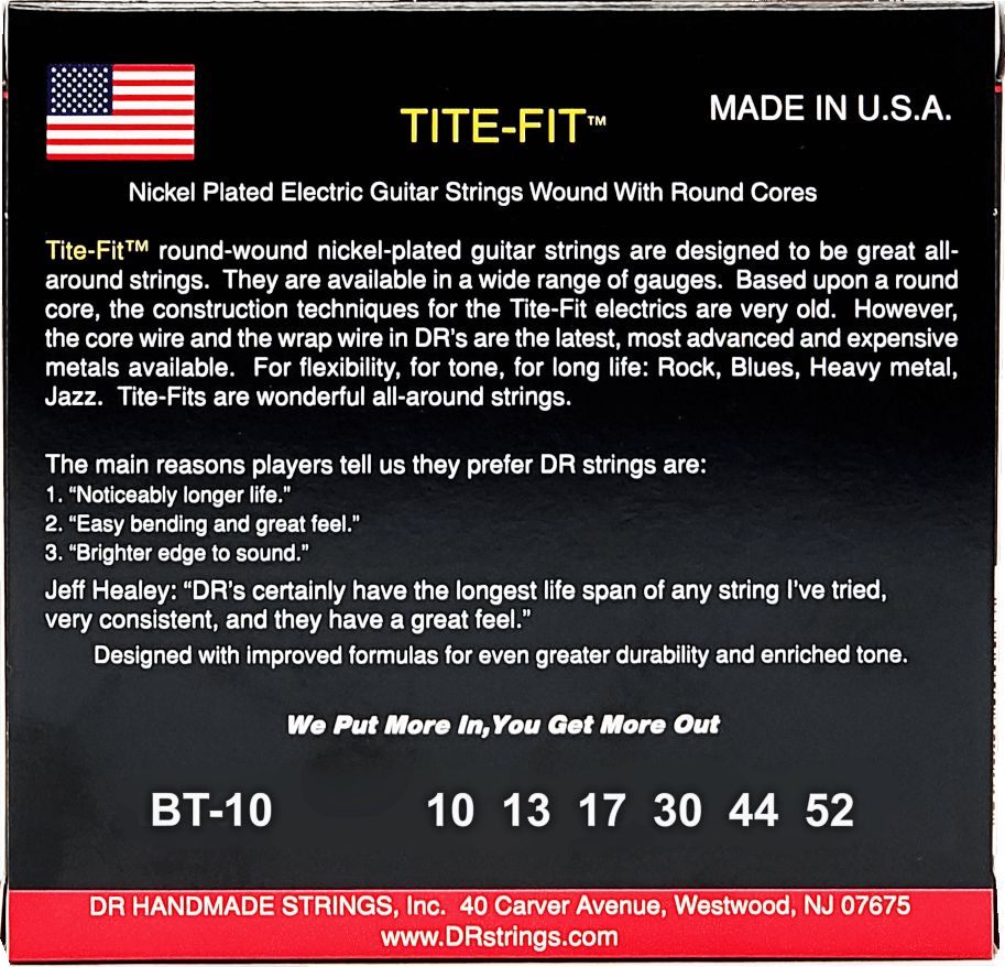 DR BT-10 TITE-FIT Medium to Heavy 010-052 Nickel Plated Electric Guitar Strings