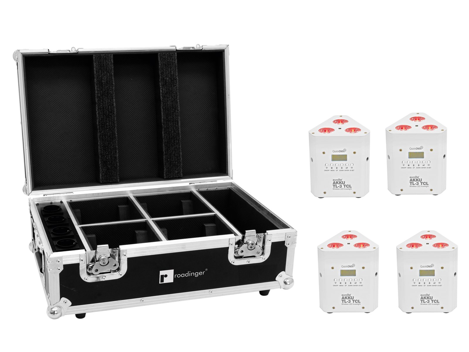 EUROLITE Set 4x AKKU TL-3 TCL white QuickDMX + Case with charging function EUROLITE Set 4x AKKU TL-3 TCL white QuickDMX + Case with charging function
