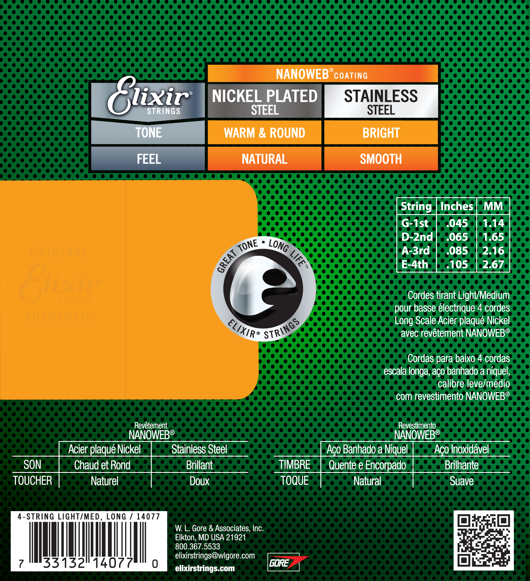 Elixir NanoWeb 14077 Medium 045-105 E-Bass Saiten