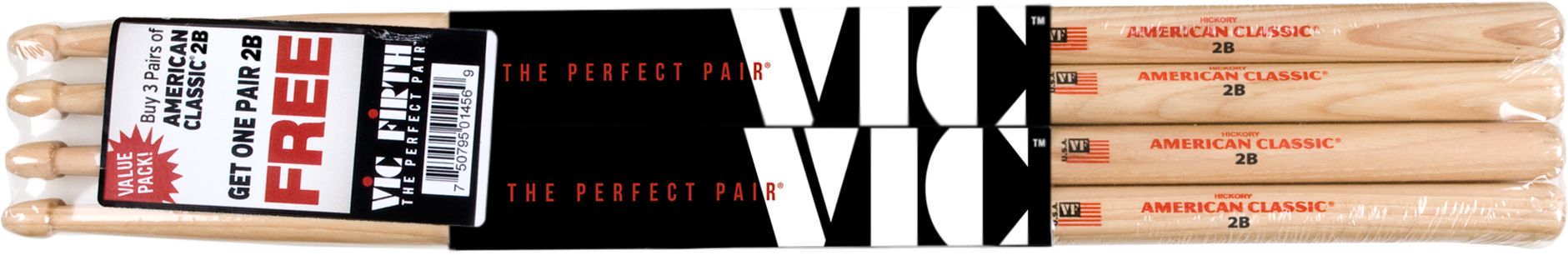 Vic Firth VFP2B3-2B Value Pack 3 pairs 2B, 1 pair 2B for free Vic Firth VFP2B3-2B Value Pack 3 pairs 2B, 1 pair 2B for free