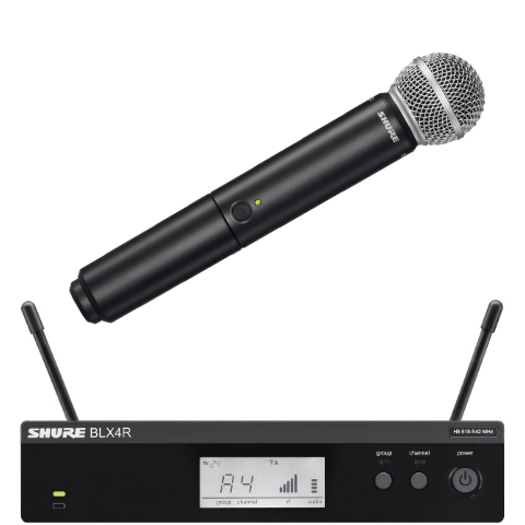 Funkanlagen-Set, bestehend aus Shure BLX2 Handsender mit SM58 Kapsel und Shure BLX4RE Empfänger