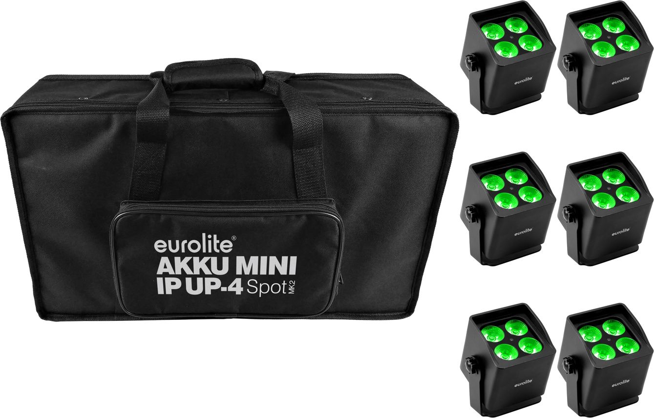 EUROLITE Set 6x AKKU Mini IP UP-4 QCL Spot MK2 + Soft-Bag