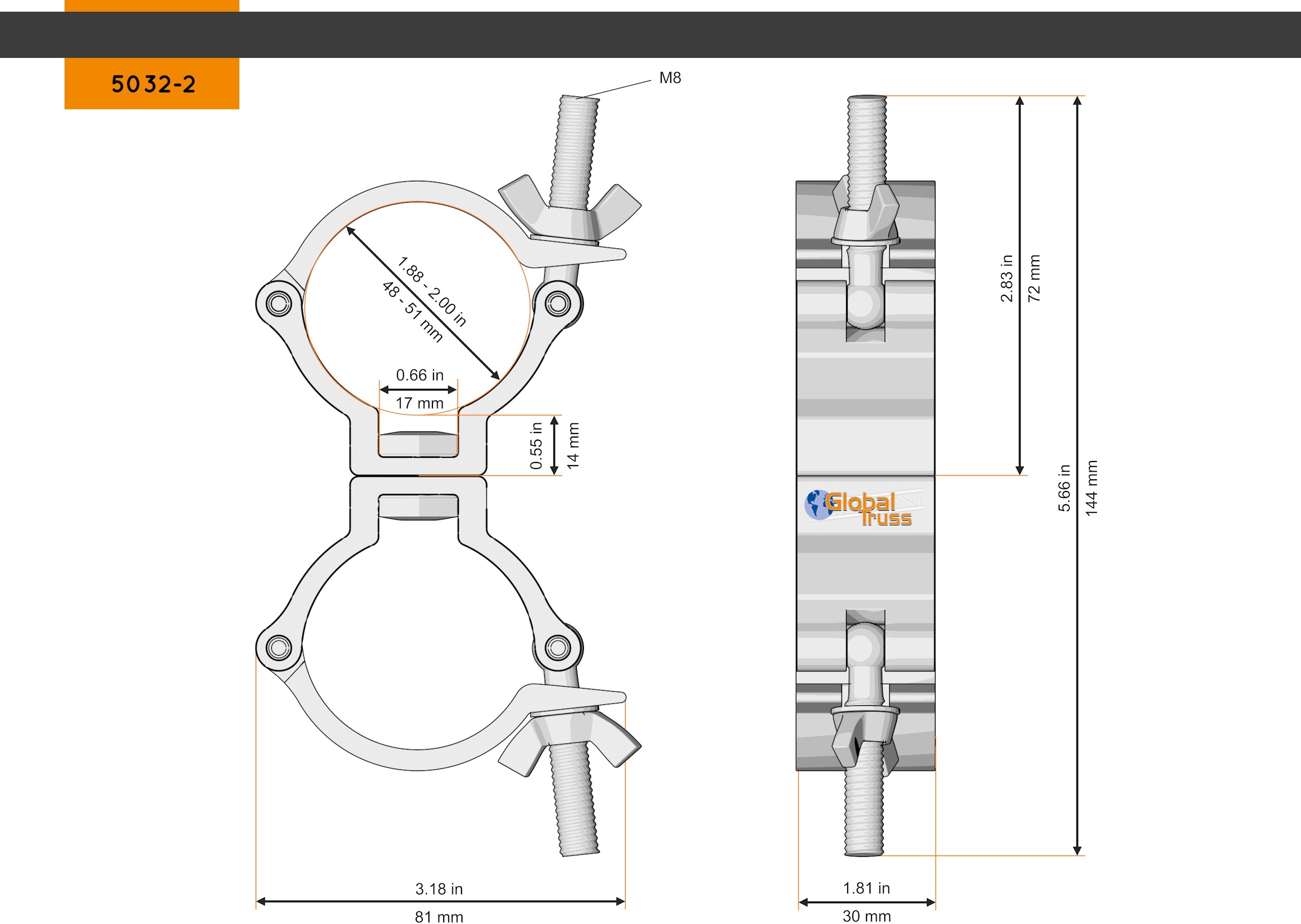 Global Truss Swivel Coupler Small 48-51/30/100kg stage black (5032-2B)