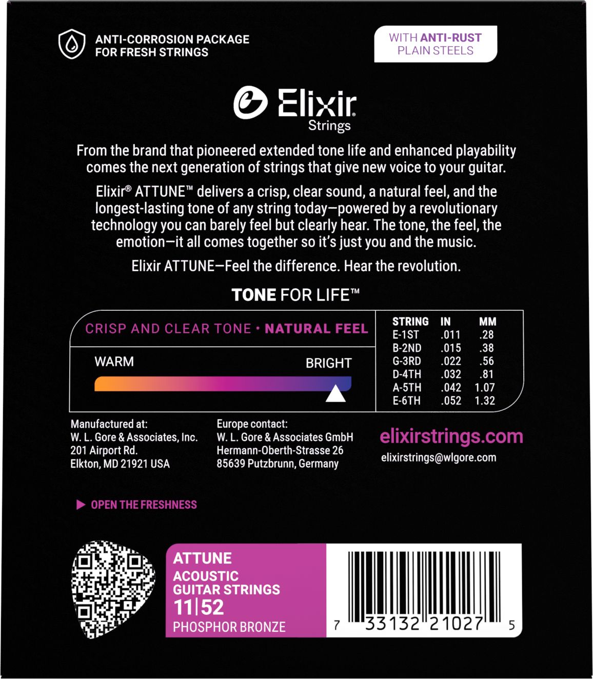 Elixir ATTUNE Phosphor Bronze 21027 Custom-Light 011-052  – Bild 3