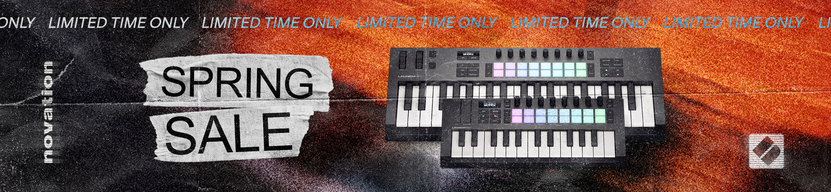 Novation banner featuring images of the Launchkey Mini 25 MK4 and Launchkey 37 MK4 master keyboards. It also includes the title “SPRING SALE” and the text: “LIMITED TIME ONLY”