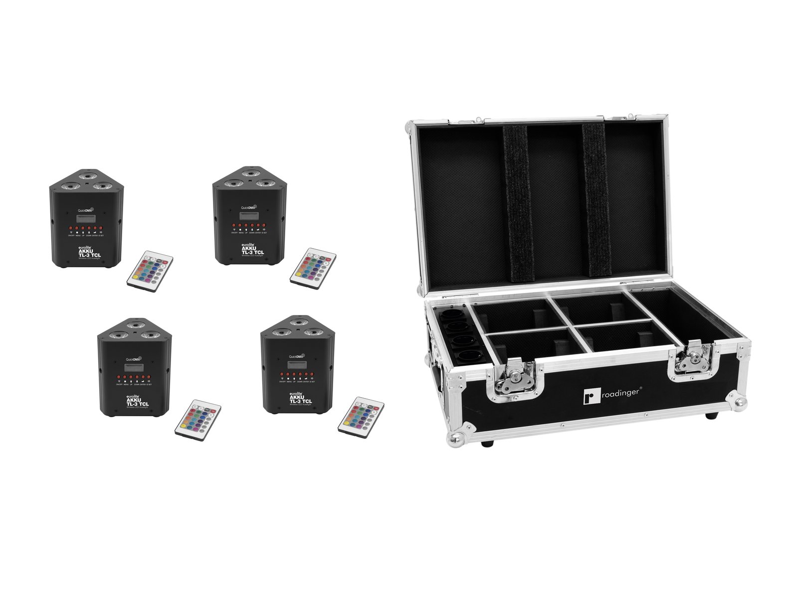 EUROLITE Set 4x AKKU TL-3 TCL QuickDMX + Case with charging function EUROLITE Set 4x AKKU TL-3 TCL QuickDMX + Case with charging function